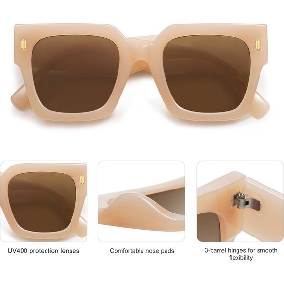 Women's Cream Luxury Large Vintage Oversized Square Eyes Protecting Sunglasses - Picture 6 of 7